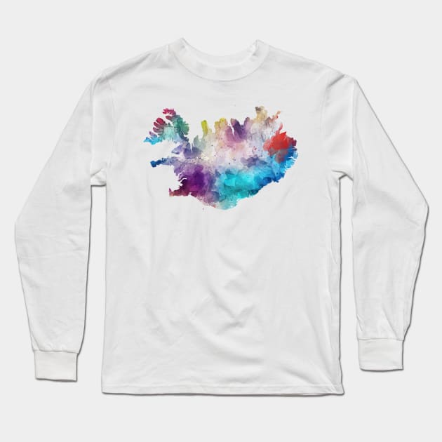 Iceland map watercolor iceland design Long Sleeve T-Shirt by colorbyte